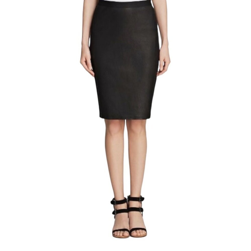 Eileen Fisher Lamb Leather Ponte Knit Pencil Skirt Womens Size S Classic Capsule